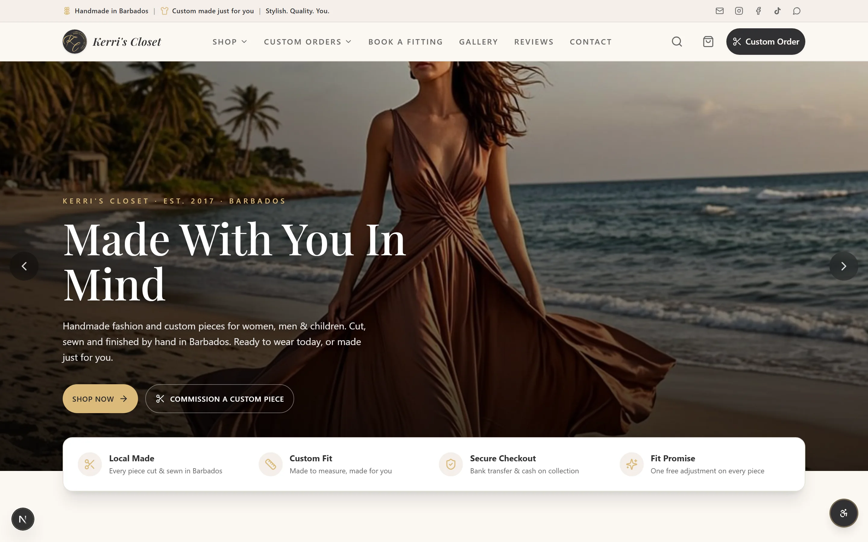 Fashion boutique storefront screenshot